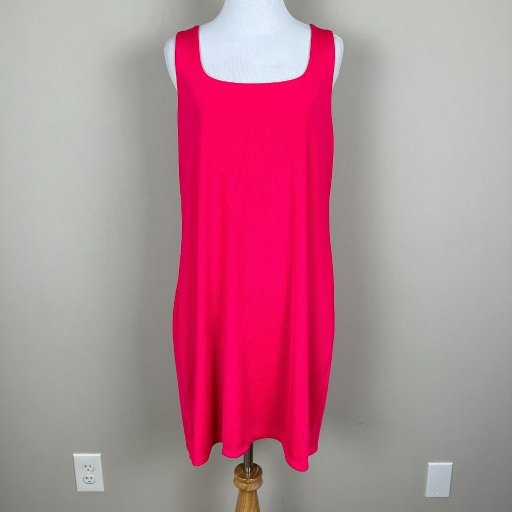 A New Day Mini Dress Womens Large Pink Ribbed Stretch Knit Sleeveless Scoop Neck